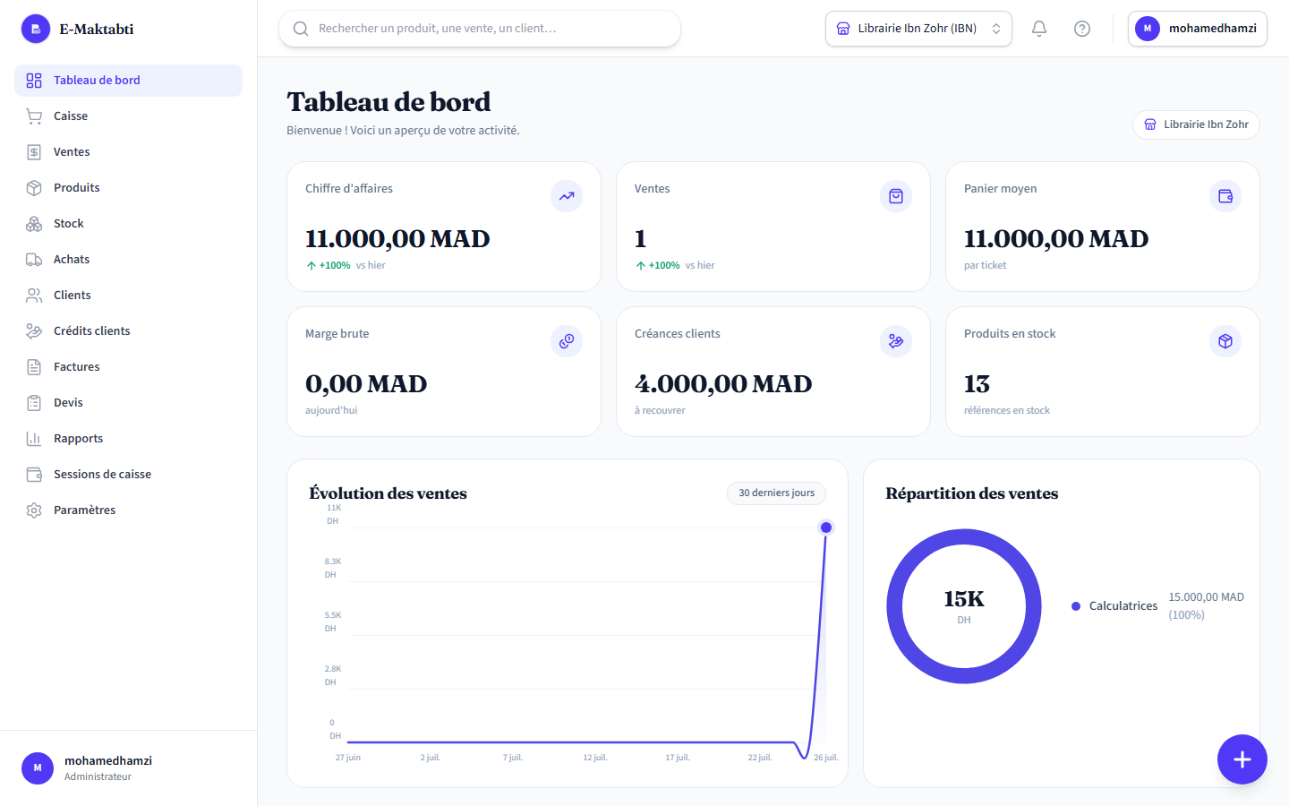 Capture — tableau de bord & caisse